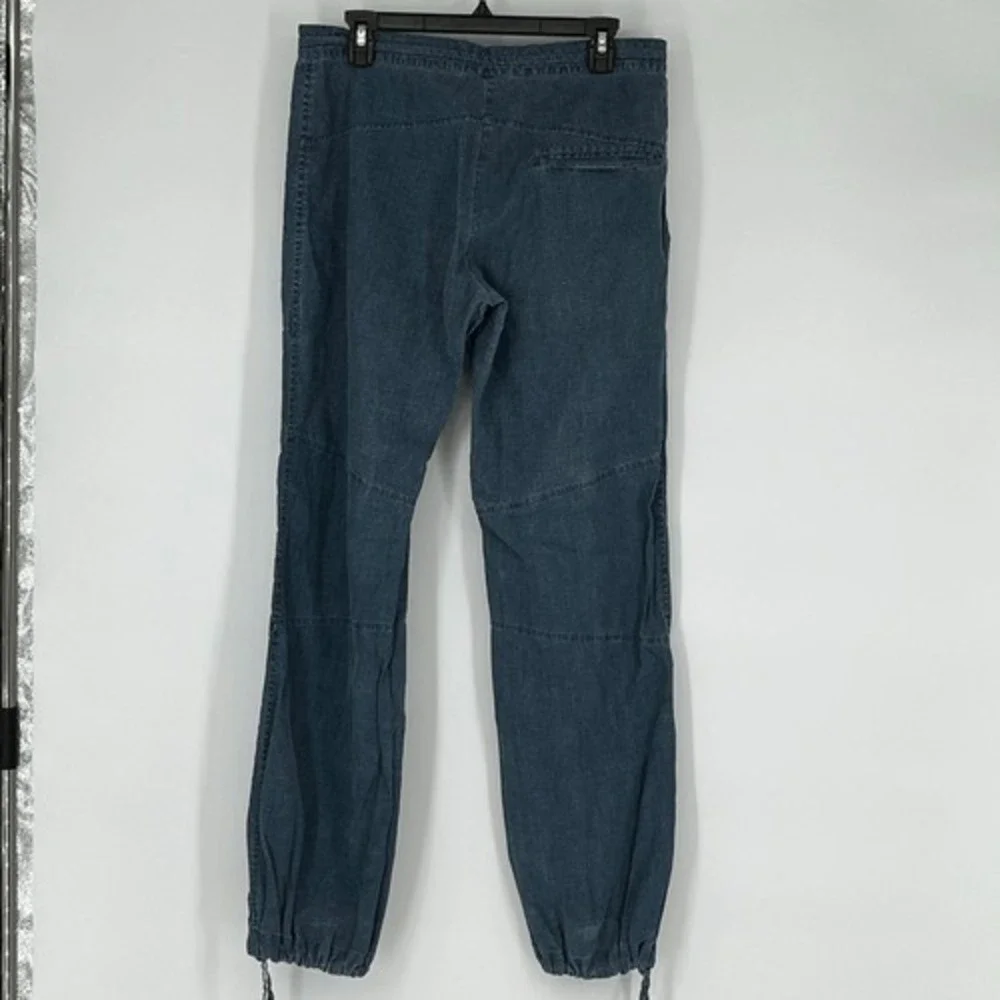 H&M L.O.G.G. Linen Jogger Pants Womens 10 Blue Drawstring Coastal Casual